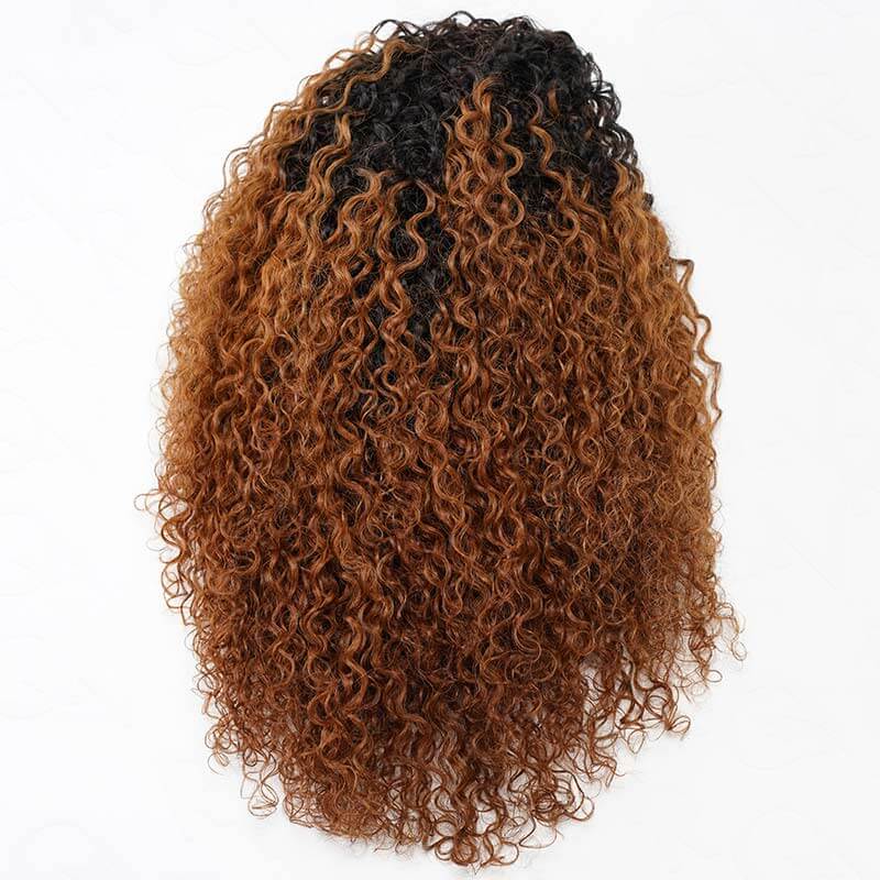 QVR Glueless Ombre Brown Twist Curly Half Wig with Black Roots 250% Density Human Hair Wig #T1B/30 Wear Go Flip Over Wig - Image 5