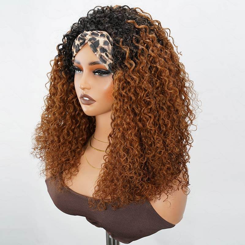 QVR Glueless Ombre Brown Twist Curly Half Wig with Black Roots 250% Density Human Hair Wig #T1B/30 Wear Go Flip Over Wig - Image 6