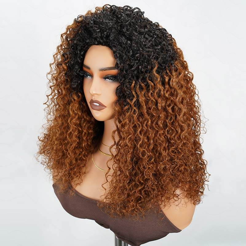 QVR Glueless Ombre Brown Twist Curly Half Wig with Black Roots 250% Density Human Hair Wig #T1B/30 Wear Go Flip Over Wig - Image 7