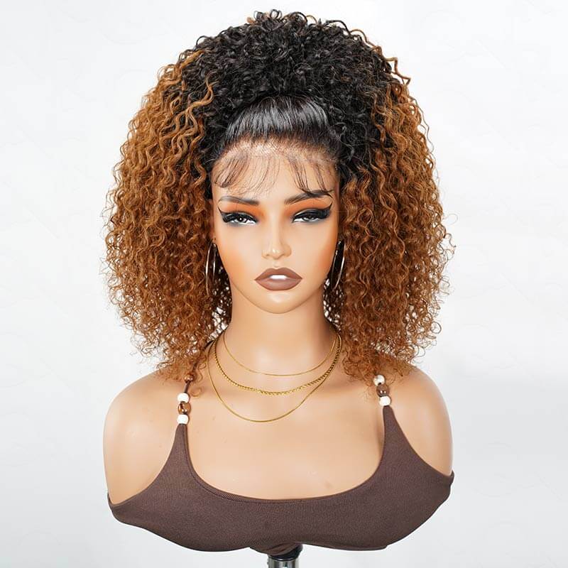 QVR Glueless Ombre Brown Twist Curly Half Wig with Black Roots 250% Density Human Hair Wig #T1B/30 Wear Go Flip Over Wig - Image 8