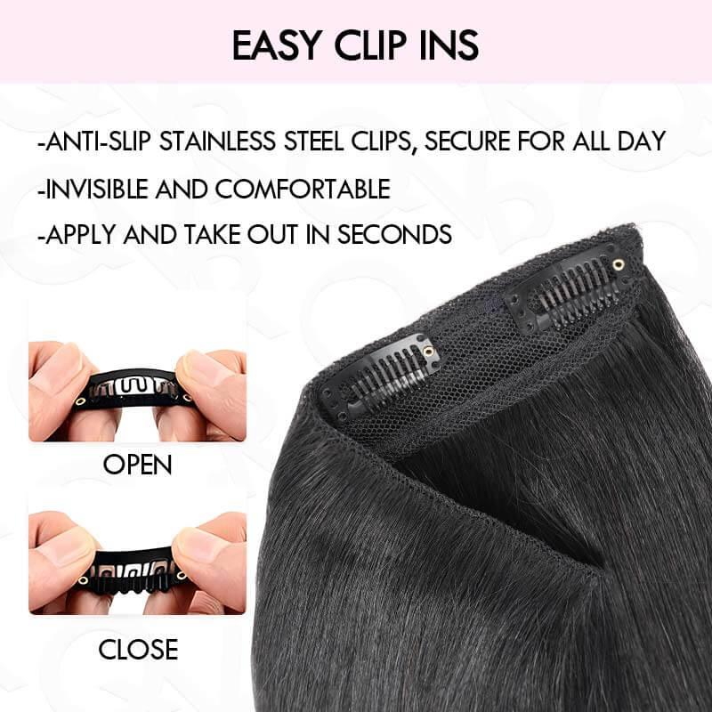 Flash Sale|QVR Invisible 9PCS 5PCS Volumizer Natural Straight Clip In Human Hair Extensions - Image 12