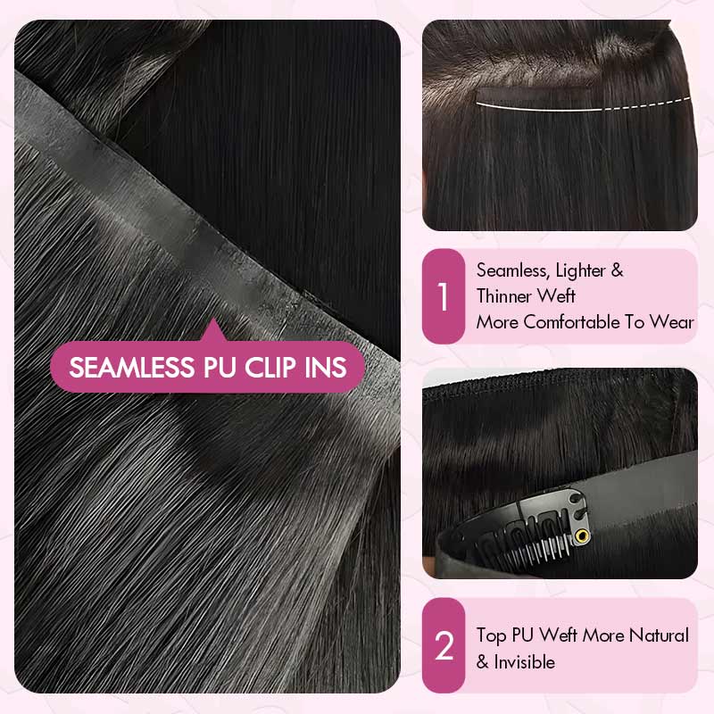 Flash Sale|QVR Invisible 9PCS 5PCS Volumizer Natural Straight Clip In Human Hair Extensions - Image 15