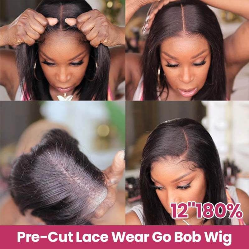 Flash Sale|QVR Straight 4x6 Pre-cut Lace Closure Human Hair Short Bob Wigs - Image 6