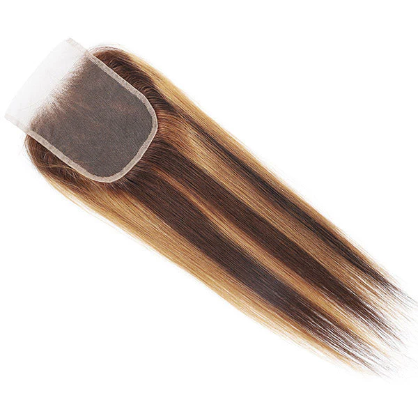 Honey Blonde Highlight Straight Hair 3 Bundles with 4x4 Lace Closure - Image 4
