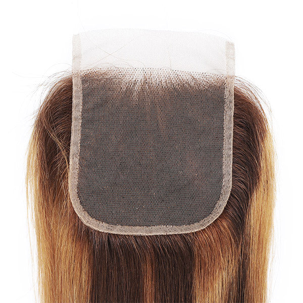Honey Blonde Highlight Straight Hair 3 Bundles with 4x4 Lace Closure - Image 5
