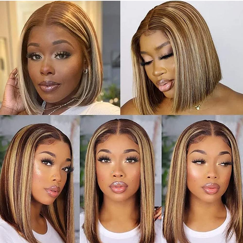 QVR Piano Highlights Color 13x4 4x4 Lace Closure Short Bob Wigs Honey Blonde Straight Human Hair Wig - Image 10
