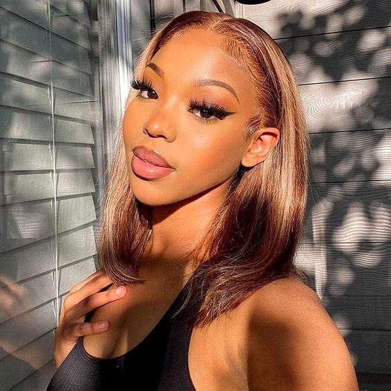 QVR Piano Highlights Color 13x4 4x4 Lace Closure Short Bob Wigs Honey Blonde Straight Human Hair Wig - Image 3