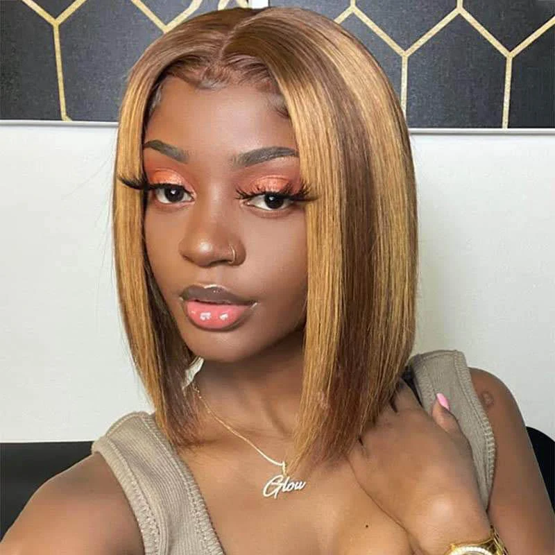 QVR Piano Highlights Color 13x4 4x4 Lace Closure Short Bob Wigs Honey Blonde Straight Human Hair Wig - Image 6