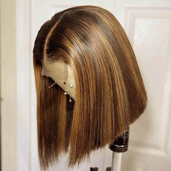 QVR Piano Highlights Color 13x4 4x4 Lace Closure Short Bob Wigs Honey Blonde Straight Human Hair Wig - Image 8