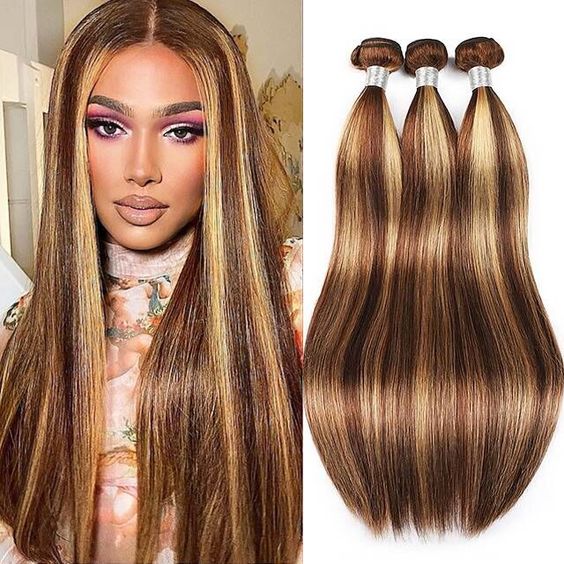 Honey Blonde Highlight Bundles Brazilian Straight Human Hair Weave Piano Hair 3 Bundles