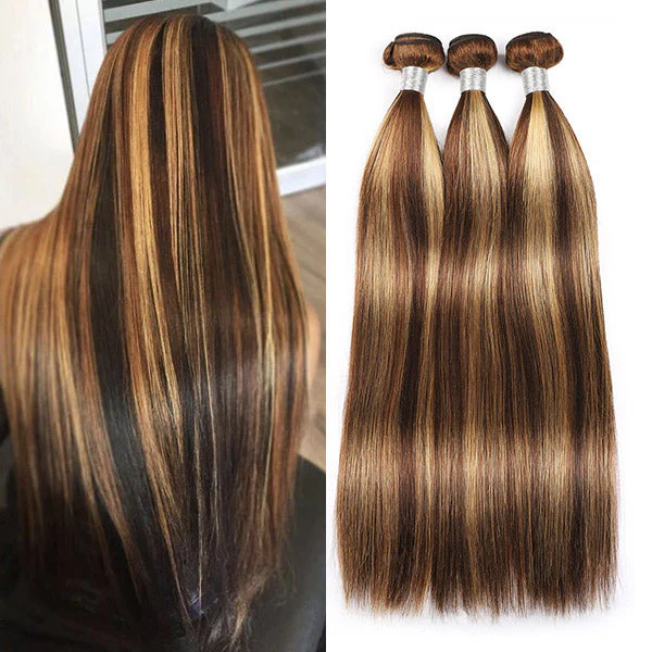 Honey Blonde Highlight Bundles Brazilian Straight Human Hair Weave Piano Hair 3 Bundles - Image 2
