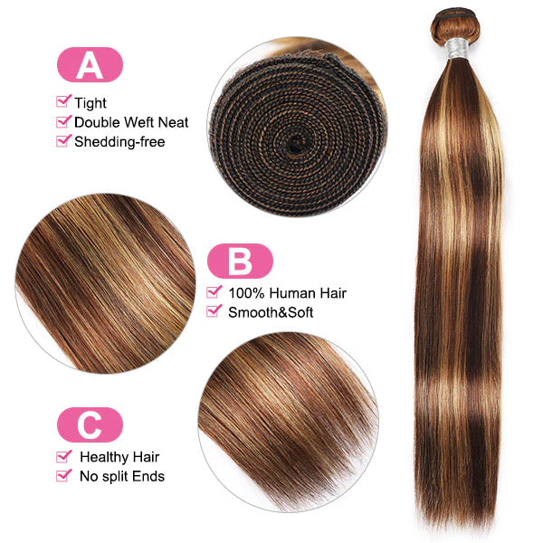 Honey Blonde Highlight Bundles Brazilian Straight Human Hair Weave Piano Hair 3 Bundles - Image 6