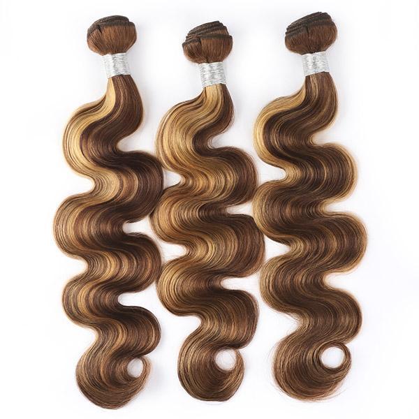 Highlight Body Wave Human Hair 3 Bundles with 4x4 Lace Closure P4/27 - Image 5