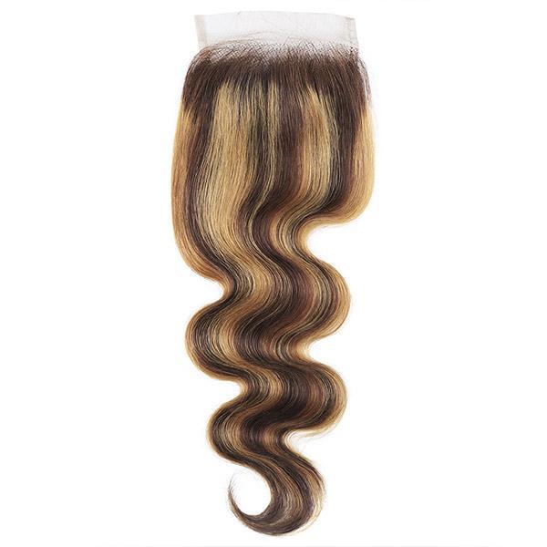 Highlight Body Wave Human Hair 3 Bundles with 4x4 Lace Closure P4/27 - Image 6