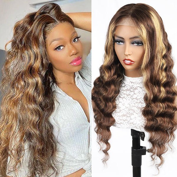 Highlight Wigs Loose Deep 4*4 Lace Closure Wigs Human Hair Wigs with Highlights HD Transparent Lace Wig - Image 2