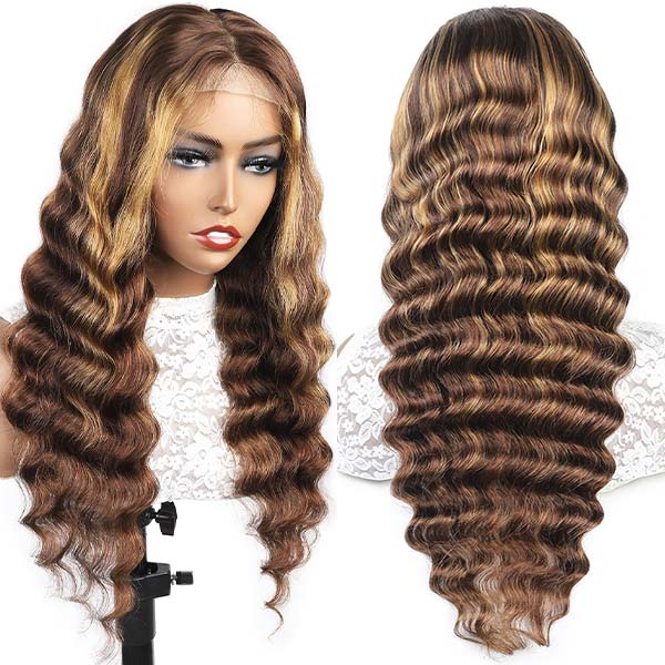 Highlight Wigs Loose Deep 4*4 Lace Closure Wigs Human Hair Wigs with Highlights HD Transparent Lace Wig - Image 4