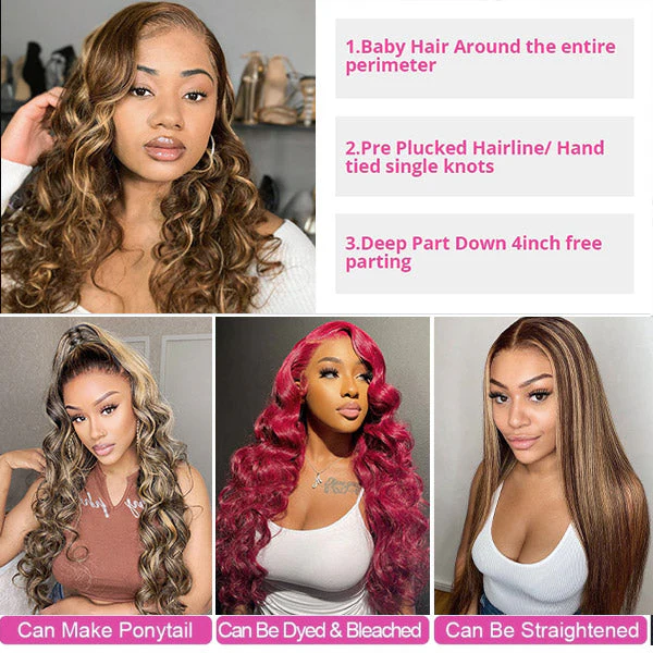 QVR Loose Deep Wigs Virgin Human Hair Brown Blonde Wig 13x4 Lace Front Wigs Highlights 30 Inch - Image 3