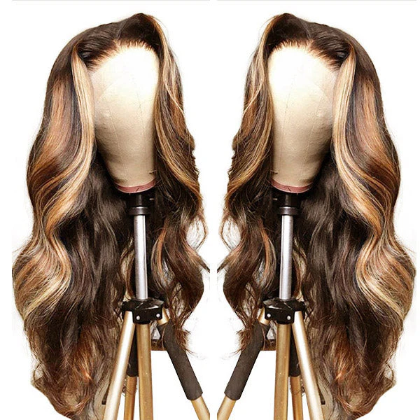 Honey Blonde Highlight Lace Front Wigs Body Wave Human Hair Wig 13x4 HD Lace Frontal Wigs - Image 3