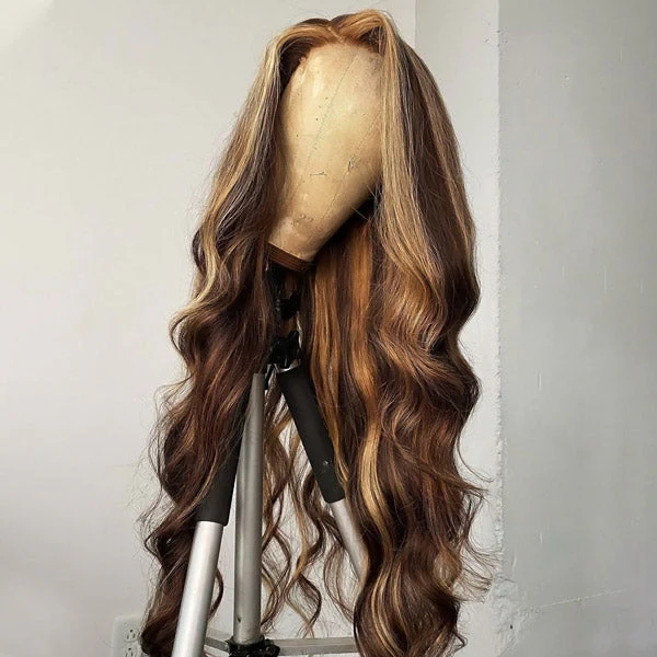Honey Blonde Highlight Lace Front Wigs Body Wave Human Hair Wig 13x4 HD Lace Frontal Wigs - Image 5