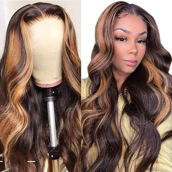 Honey Blonde Highlight Lace Front Wigs Body Wave Human Hair Wig 13x4 HD Lace Frontal Wigs - Image 8