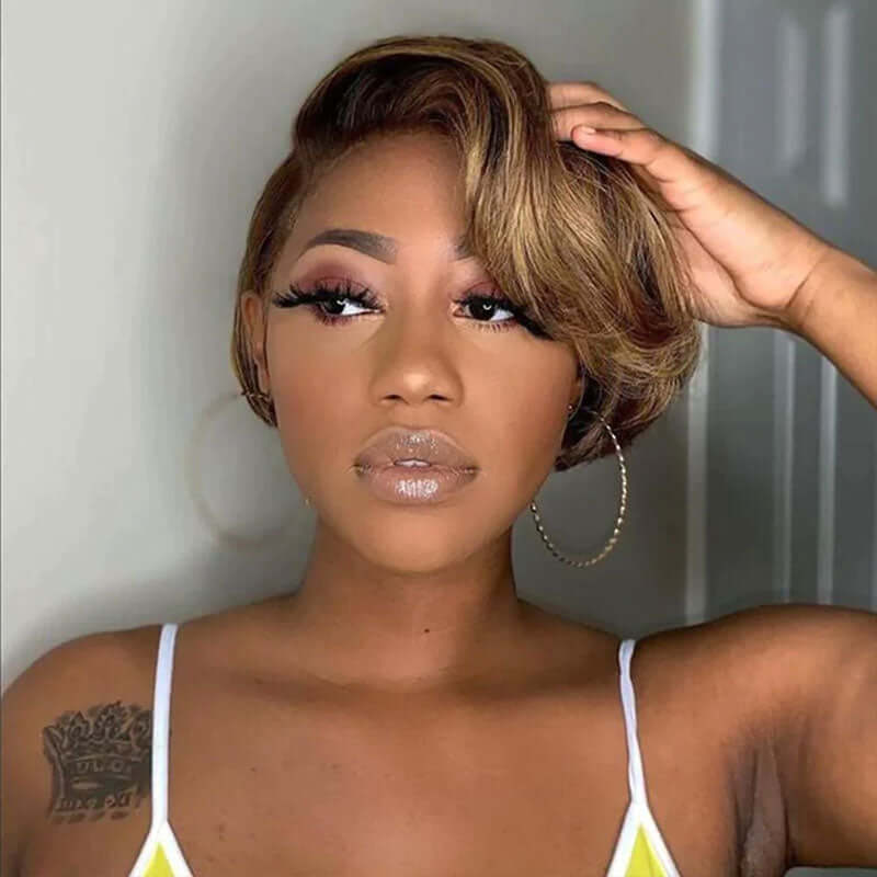 Highlight Piano Side Part Pixie Cut Style Short Wigs
