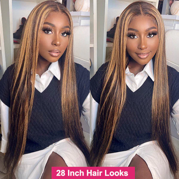 Highlight Hair Bundles Virgin Straight Human Hair 4 Bundles Ombre Honey Blonde P4/27 Color - Image 3