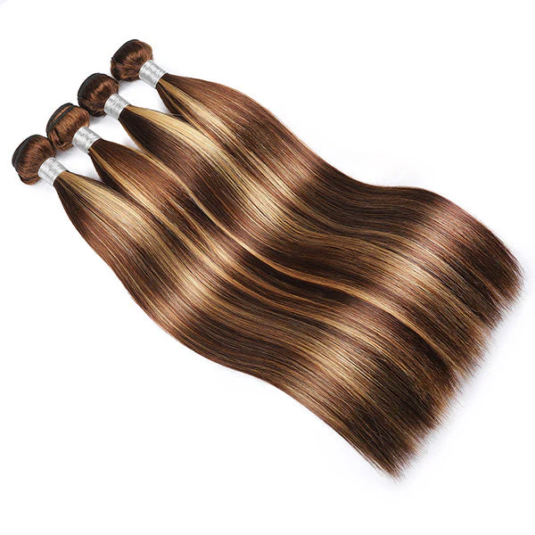 Highlight Hair Bundles Virgin Straight Human Hair 4 Bundles Ombre Honey Blonde P4/27 Color - Image 5