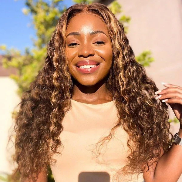 QVR Deep Wave Closure Wigs Human Hair Wigs 180% Density 4x4 Lace Closure Highlight Wigs Honey Blonde - Image 3