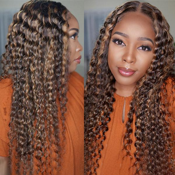 QVR Deep Wave Closure Wigs Human Hair Wigs 180% Density 4x4 Lace Closure Highlight Wigs Honey Blonde - Image 5