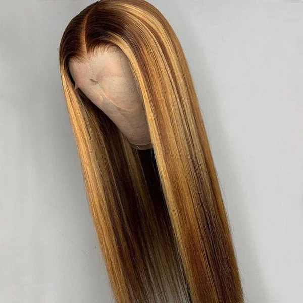Highlight 4x4 HD Lace Wigs Straight Human Hair Balayage Wigs 5x5 Transparent Lace Closure Wigs 180% Density - Image 3