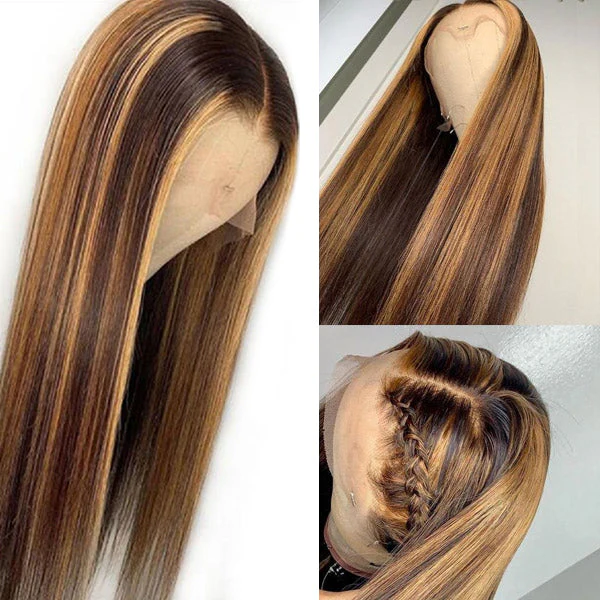 Highlight 4x4 HD Lace Wigs Straight Human Hair Balayage Wigs 5x5 Transparent Lace Closure Wigs 180% Density - Image 4