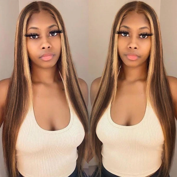 Highlight 4x4 HD Lace Wigs Straight Human Hair Balayage Wigs 5x5 Transparent Lace Closure Wigs 180% Density - Image 6