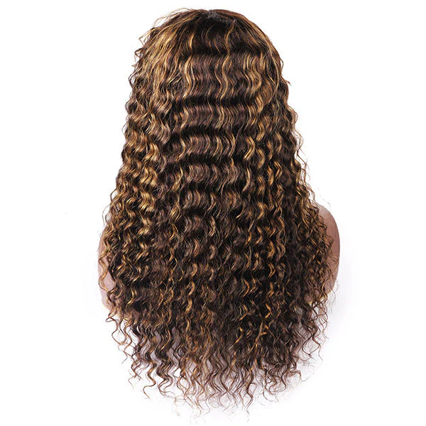 Highlight Human Hair Wigs With Bangs Deep Wave No Lace Wig - Image 3