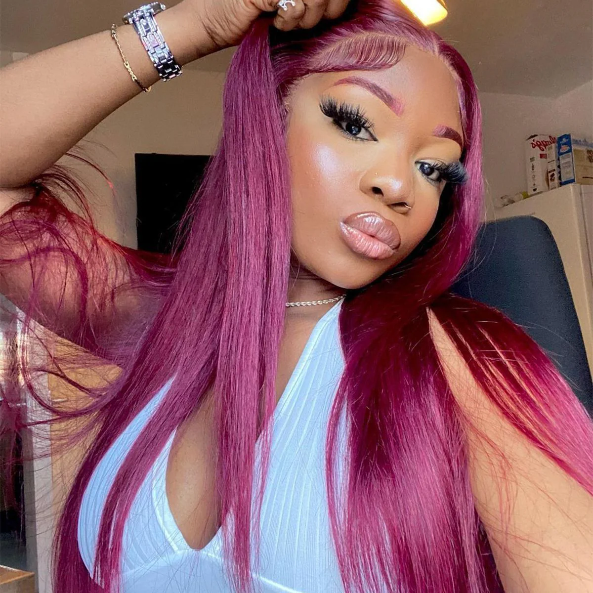 QVR Straight Highlight Wigs Human Hair Orange Color Wigs T Lace Burgundy Wig 180% Density 13x4x1 Lace - Image 11
