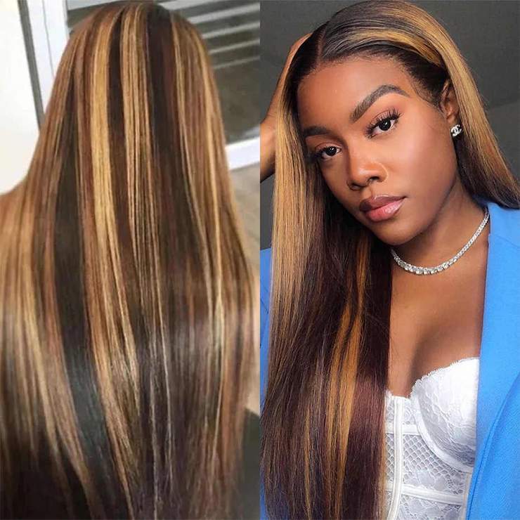 QVR Straight Highlight Wigs Human Hair Orange Color Wigs T Lace Burgundy Wig 180% Density 13x4x1 Lace - Image 5