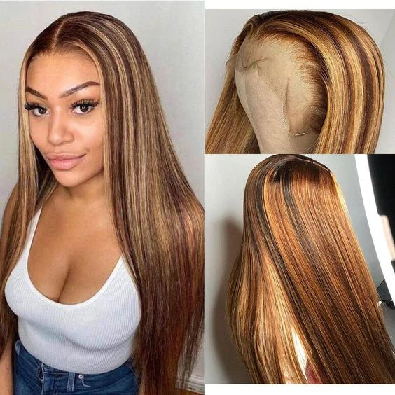 QVR Straight Highlight Wigs Human Hair Orange Color Wigs T Lace Burgundy Wig 180% Density 13x4x1 Lace - Image 6