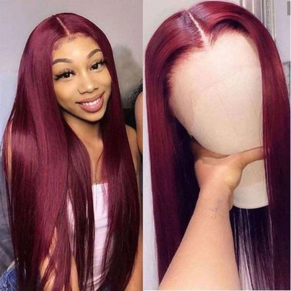 QVR Straight Highlight Wigs Human Hair Orange Color Wigs T Lace Burgundy Wig 180% Density 13x4x1 Lace - Image 7