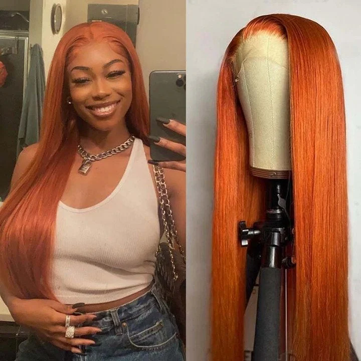 QVR Straight Highlight Wigs Human Hair Orange Color Wigs T Lace Burgundy Wig 180% Density 13x4x1 Lace - Image 8