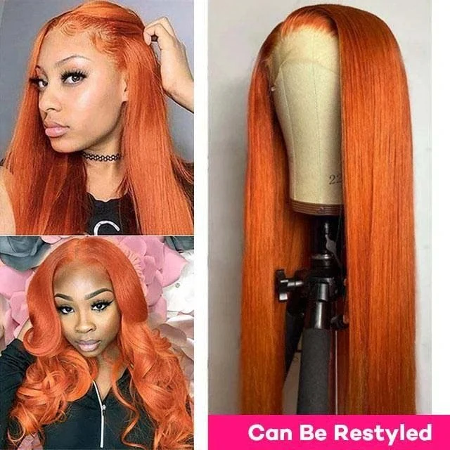 QVR Straight Highlight Wigs Human Hair Orange Color Wigs T Lace Burgundy Wig 180% Density 13x4x1 Lace - Image 9