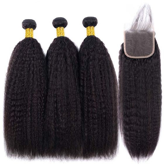 QVR 15A Grade Best Virgin Human Hair Kinky Straight 3 Bundles Hair With 4x4 Lace Closure Unprocessed Virgin Hair Weave - Image 2