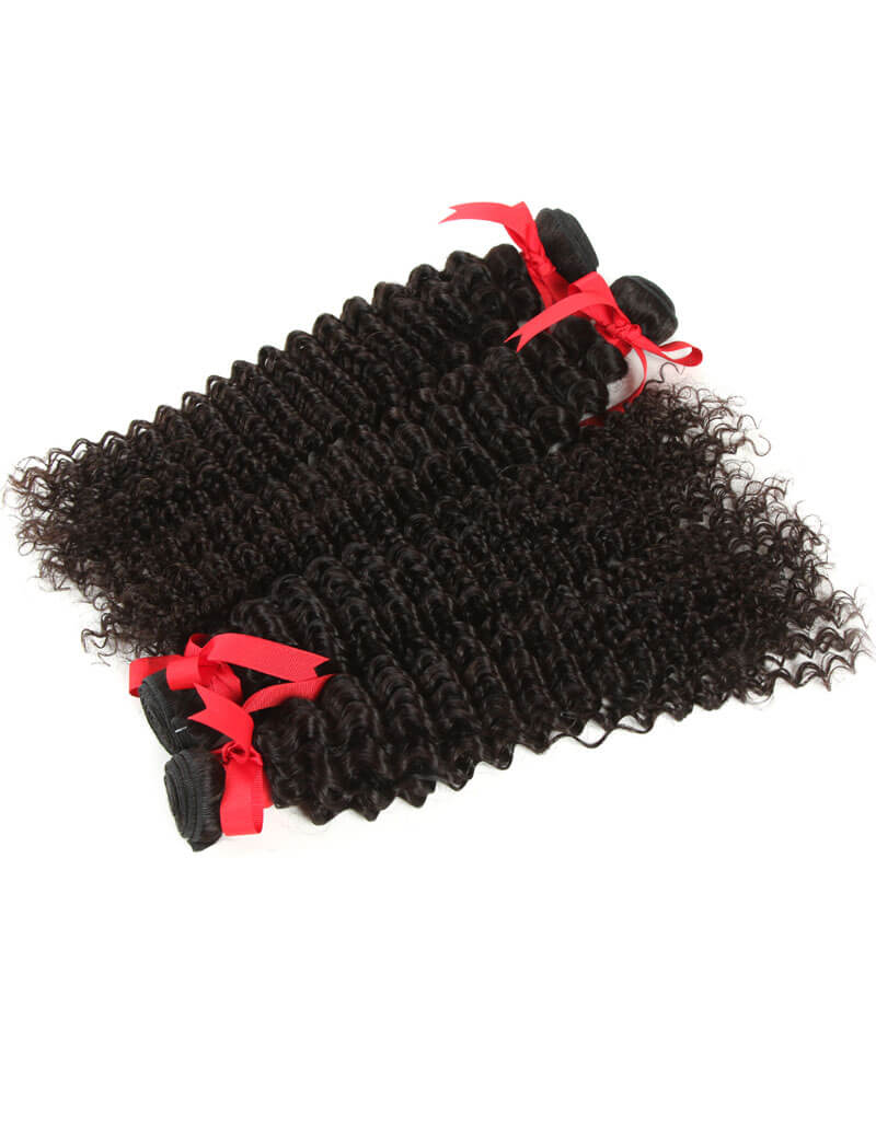 QVR Malaysian Human Hair Curly Bundles Virgin Hair Deep Curly Weave 4 Bundles Natural Color - Image 2
