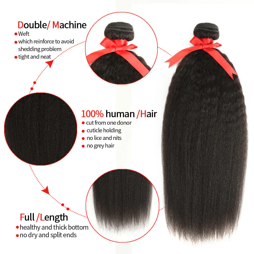QVR Mongolian Kinky Straight Human Hair Bundles Natural Virgin Hair 3 Bundles - Image 3