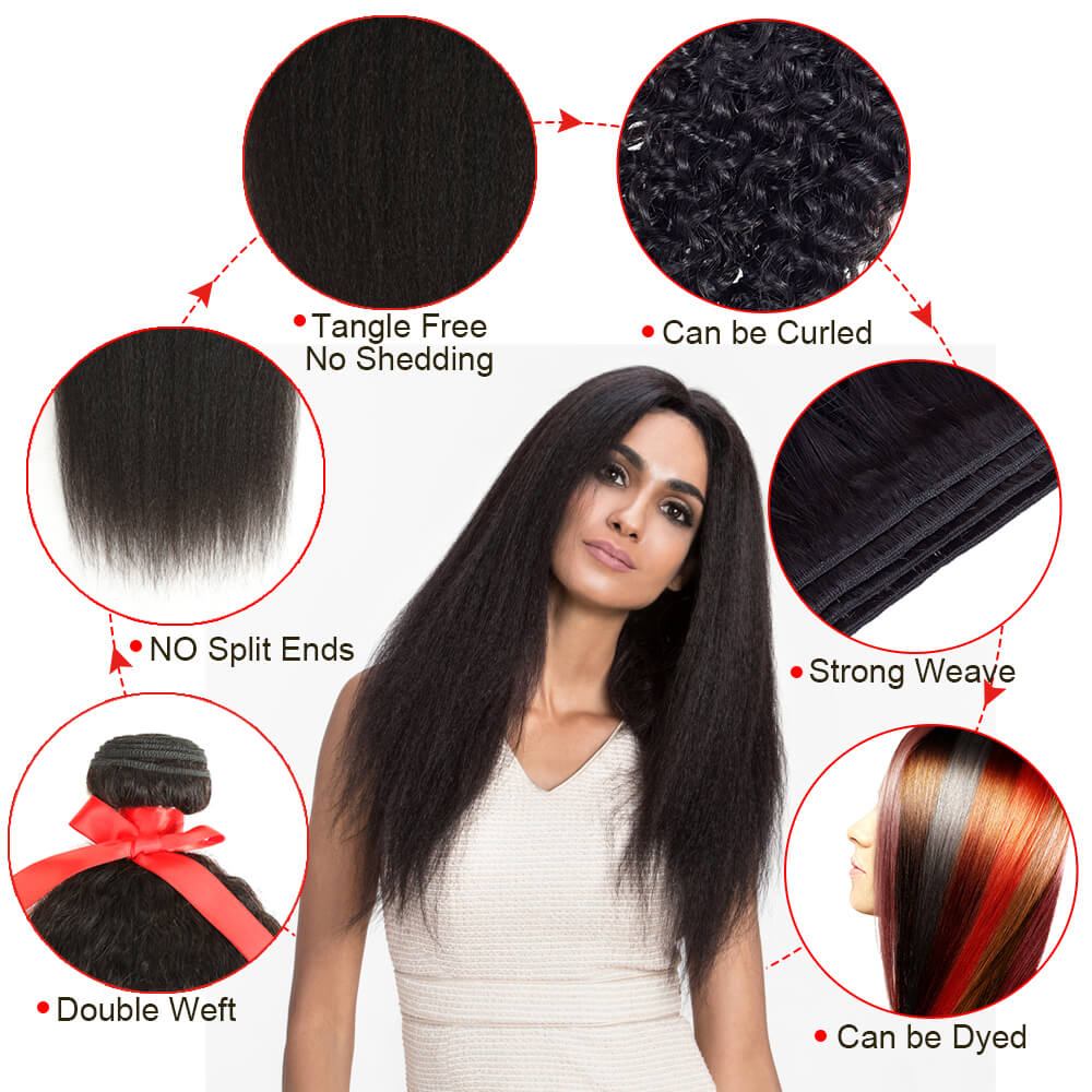 QVR Mongolian Kinky Straight Human Hair Bundles Natural Virgin Hair 3 Bundles - Image 4