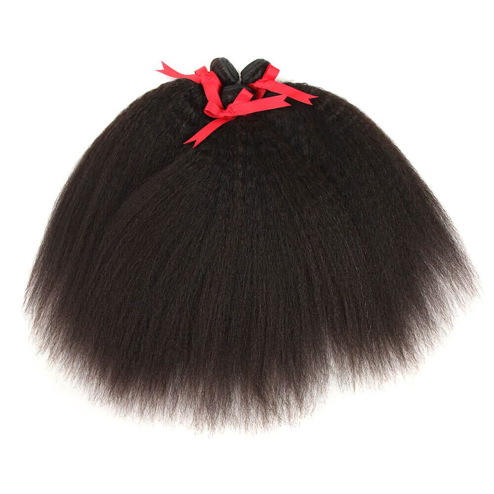 QVR Mongolian Kinky Straight Human Hair Bundles Natural Virgin Hair 3 Bundles - Image 5