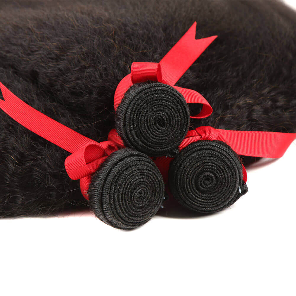 QVR Mongolian Kinky Straight Human Hair Bundles Natural Virgin Hair 3 Bundles - Image 7