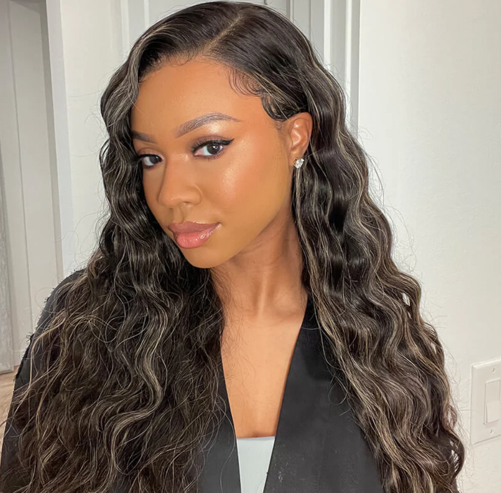 New Highlight Gold Sand Transparent 13x4 Lace Frontal Wigs Body Wave/Straight/Jerry Curly Human Hair Color Wig - Image 2