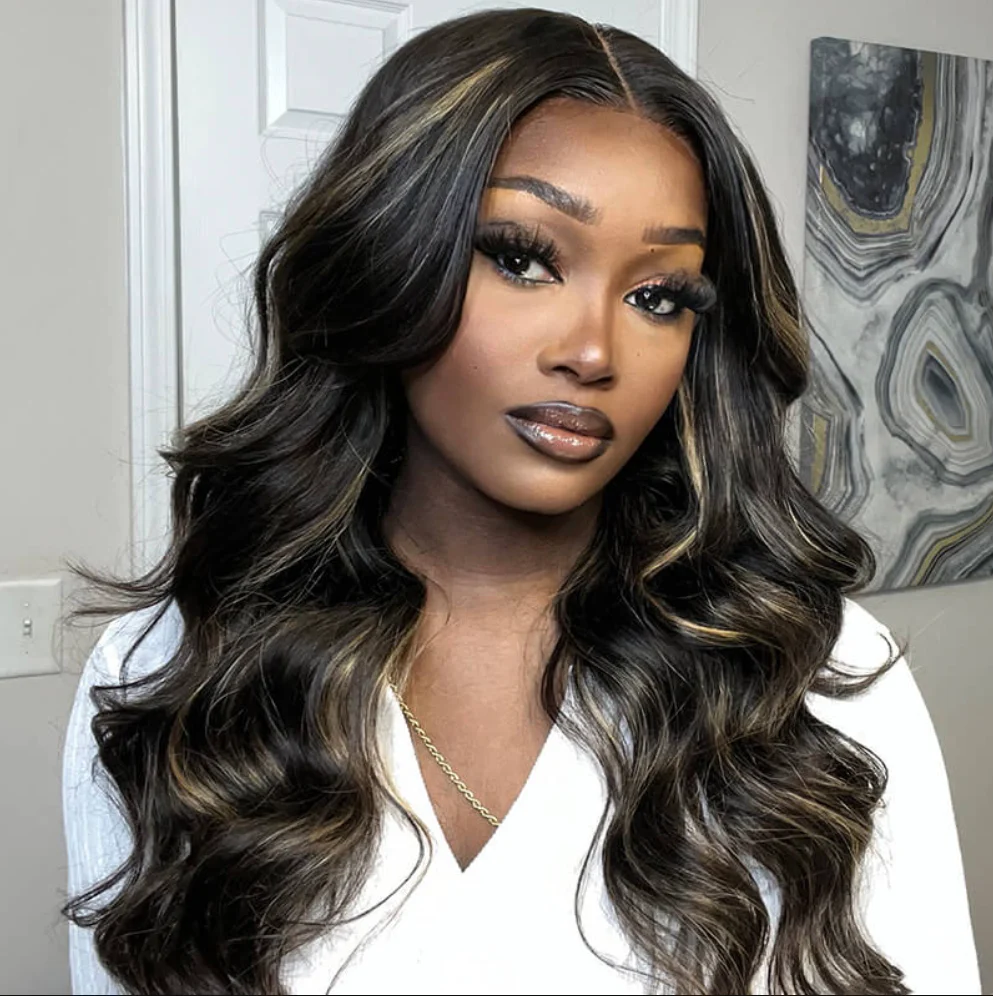New Highlight Gold Sand Transparent 13x4 Lace Frontal Wigs Body Wave/Straight/Jerry Curly Human Hair Color Wig - Image 4