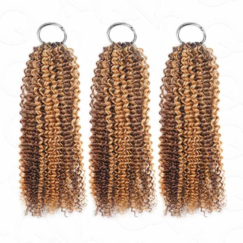 New User Only|QVR Seamless Small Kinky Curly Highlight #P4/27 Feather Crochet Human Hair - Image 9