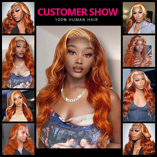 Ginger Blonde Wig 13x4 HD Lace Front Wig Body Wave Human Hair Wigs Blonde Orange Wig - Image 4
