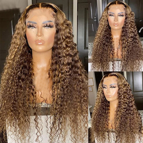 QVR Highlight Wigs Deep Wave 13x4 HD Lace Front Wigs Ombre Honey Blonde Human Hair Wigs - Image 3